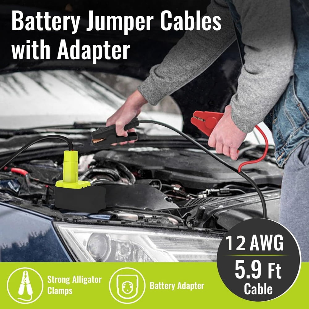 2 Packs 5.9ft 8AWG Jumper Cable for Ryobi 18V Battery, Portable Automotive Booster Clamps for Quick and Safe Vehicle Emergency Jump Starting