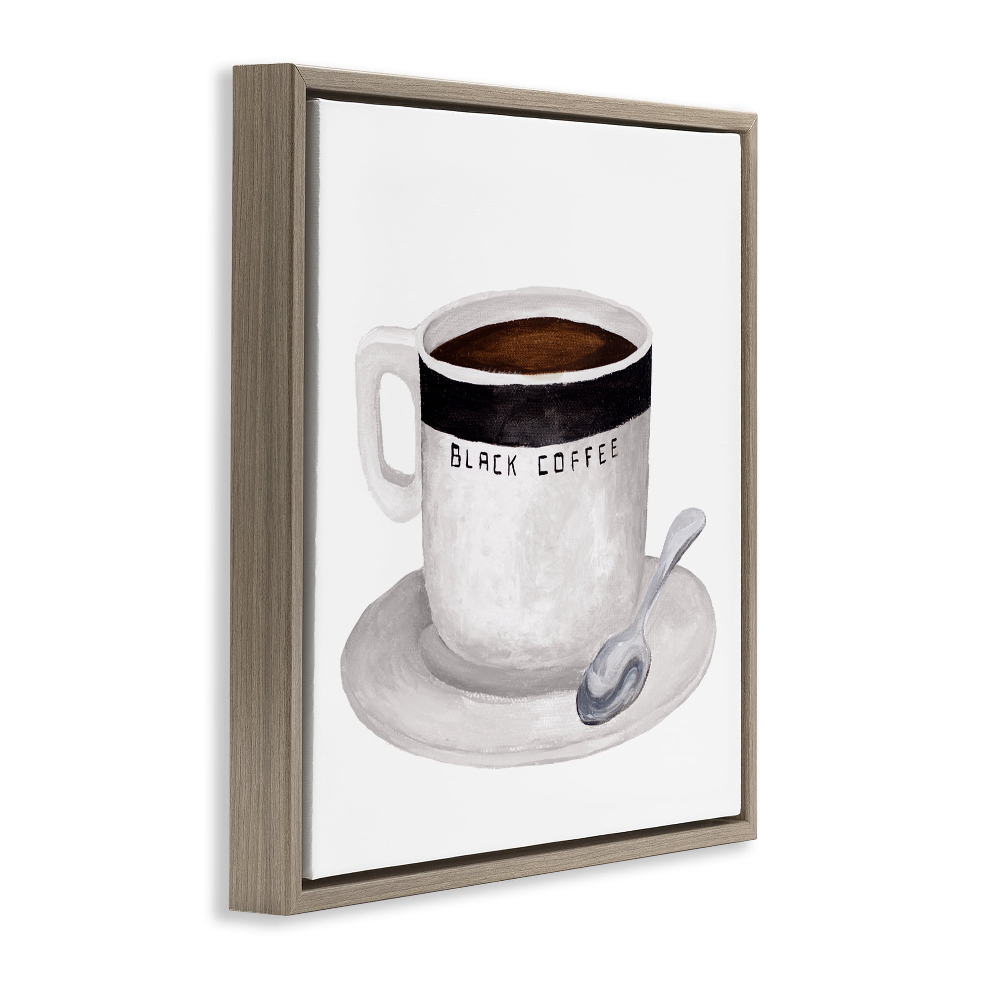 Stupell Industries Black Coffee Mug Brown Framed Floater Canvas Wall Art, design by Elizabeth Medley