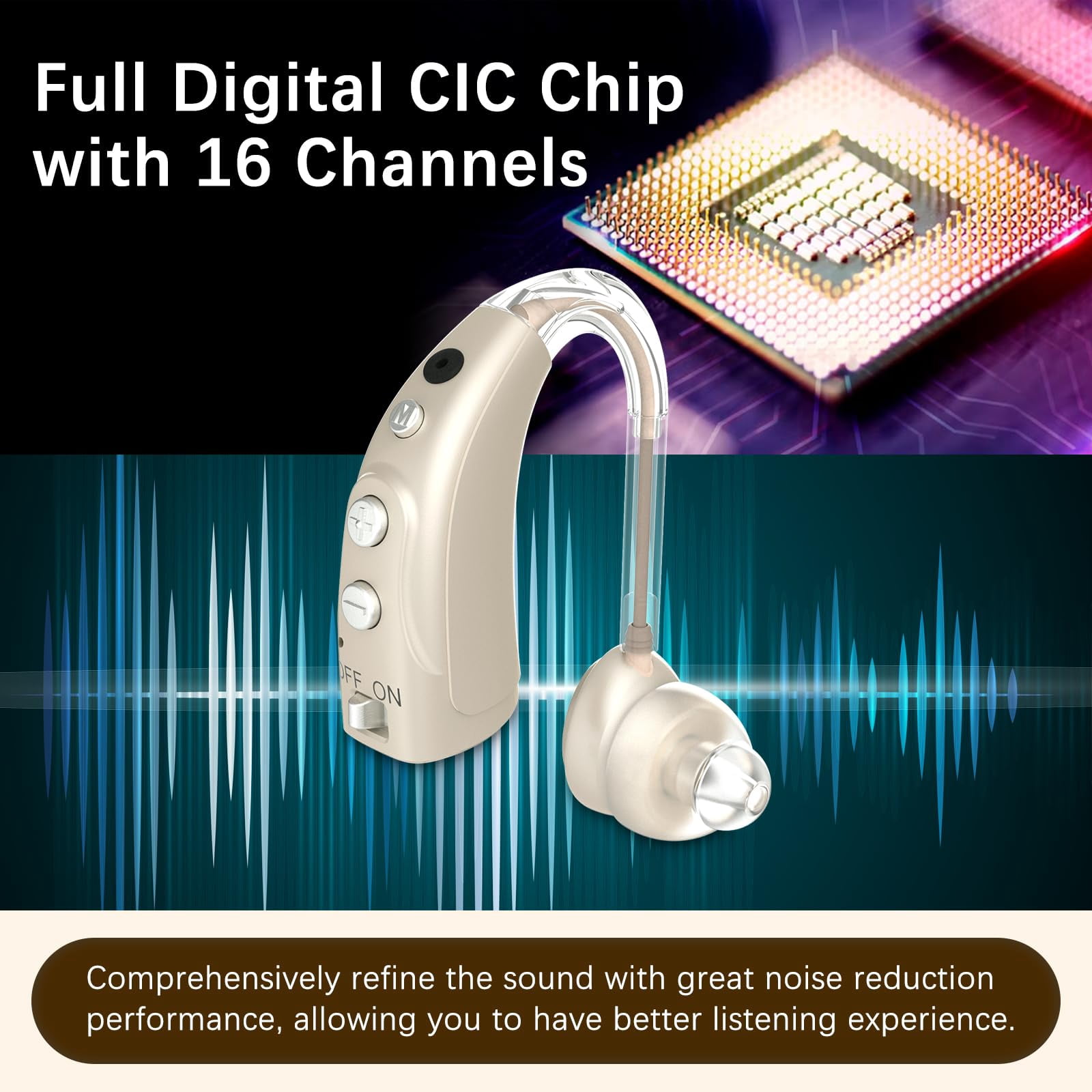 Delmicure Hearing Aids for Seniors with 4-Mode & 8-Level Volume Control, Rechargeable 16-Channel Sound Device, VHP-1710 Gold - Pair
