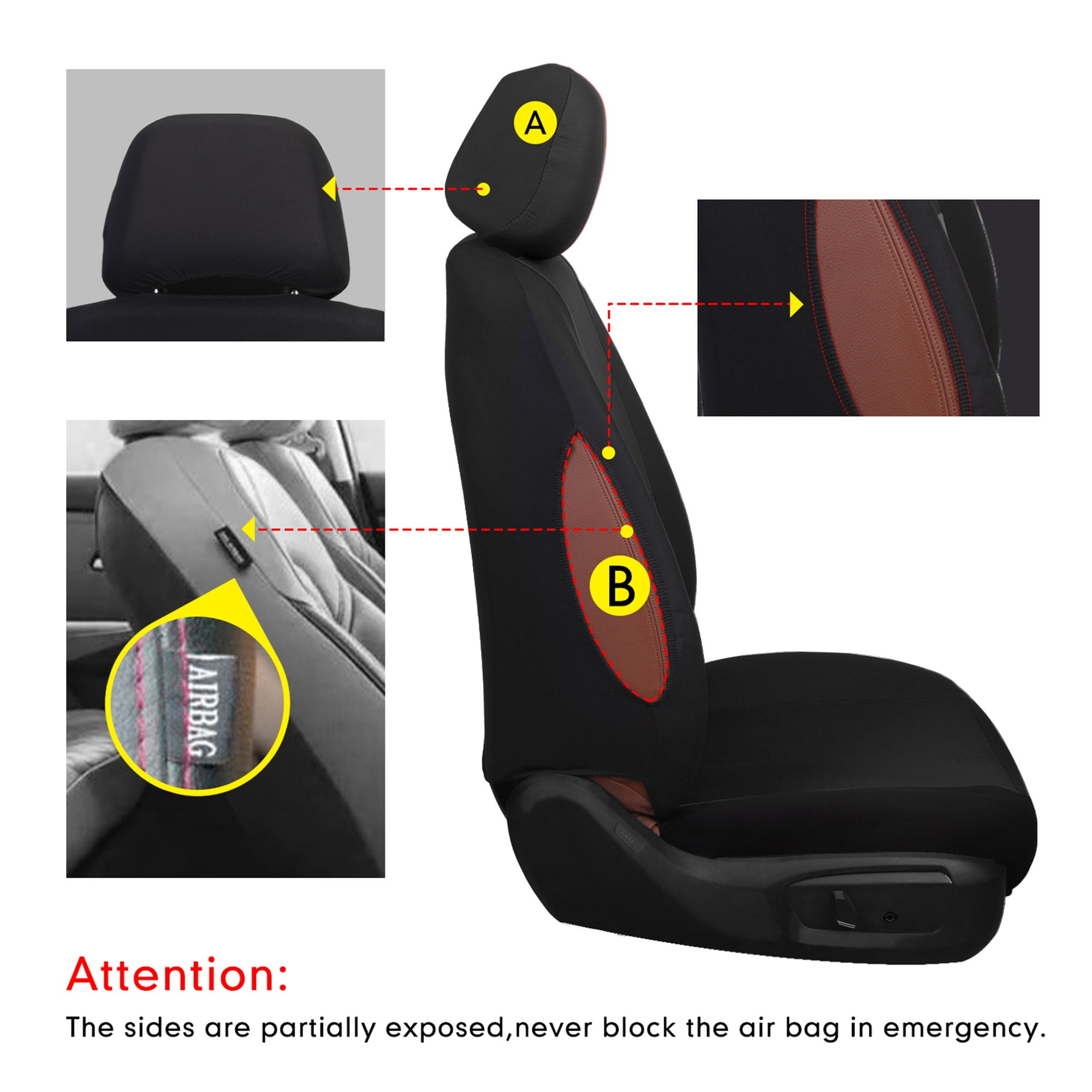 Universal Front Car Seat Covers for 2 Seats, Full Protection Black Auto Seat Protector Set, Compatible with Cars SUVs Trucks, Anti-Wear, All-Season Interior Upgrade