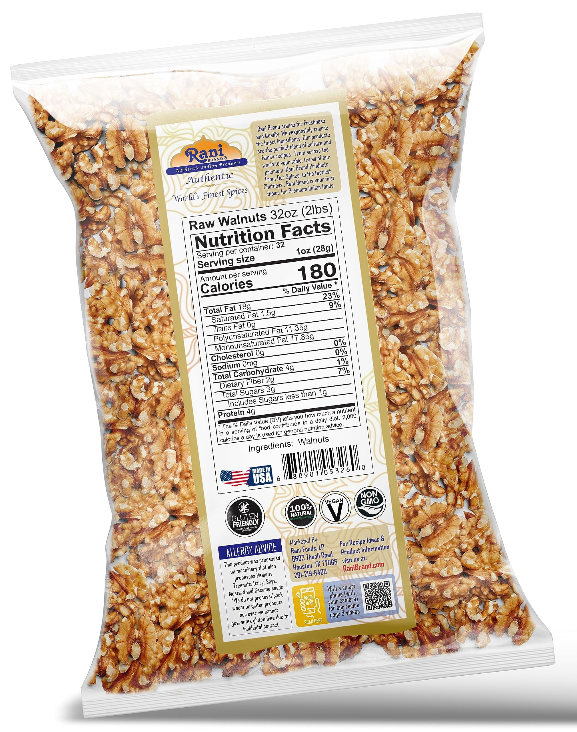 Rani Raw Walnuts, Halves and Pieces 32oz (2lbs) 908g ~ All Natural | Vegan | Gluten Friendly | Kosher
