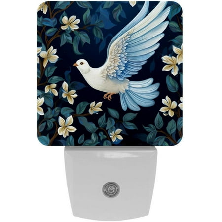 

Peace Dove and Colorful Flowers 2 Pack Night Lights Plug Into Wall Decorative With Auto Dusk-To-Dawn Sensor LED Night Light For Kids Adults Rooms Toilet Hallway Stairs