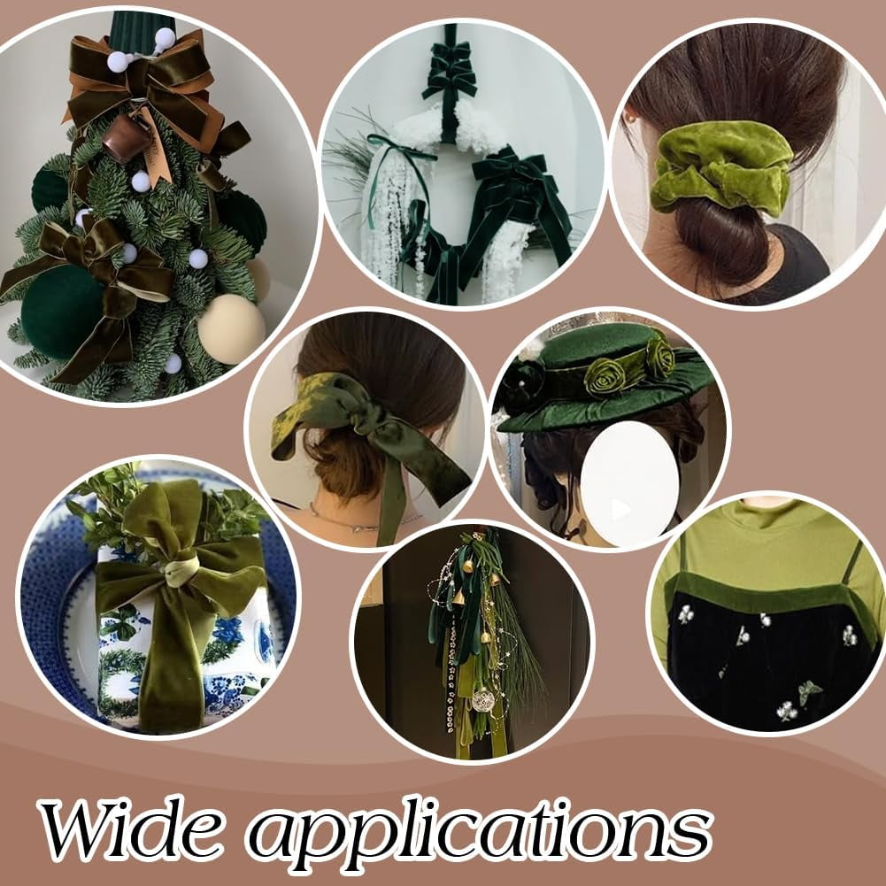 10 Yards Velvet Ribbon Green Craft Ribbon 1.5inch Wide Satin Ribbons