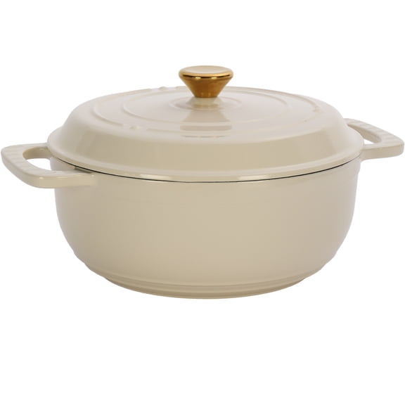 Professional Cast Iron Enamel Dutch Oven 7.5QT - Ceramic White, FDA-Certified Non-Stick Interior, Oven & All Stovetop Safe, Includes Silicone Gloves