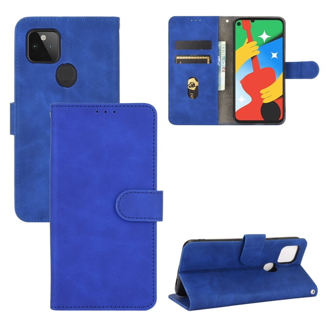 Pour Google Pixel 4A 5G Étui à Rabat en Cuir PU avec Fentes pour Cartes, Support, Livre, Étui Folio Pliant - Bleu