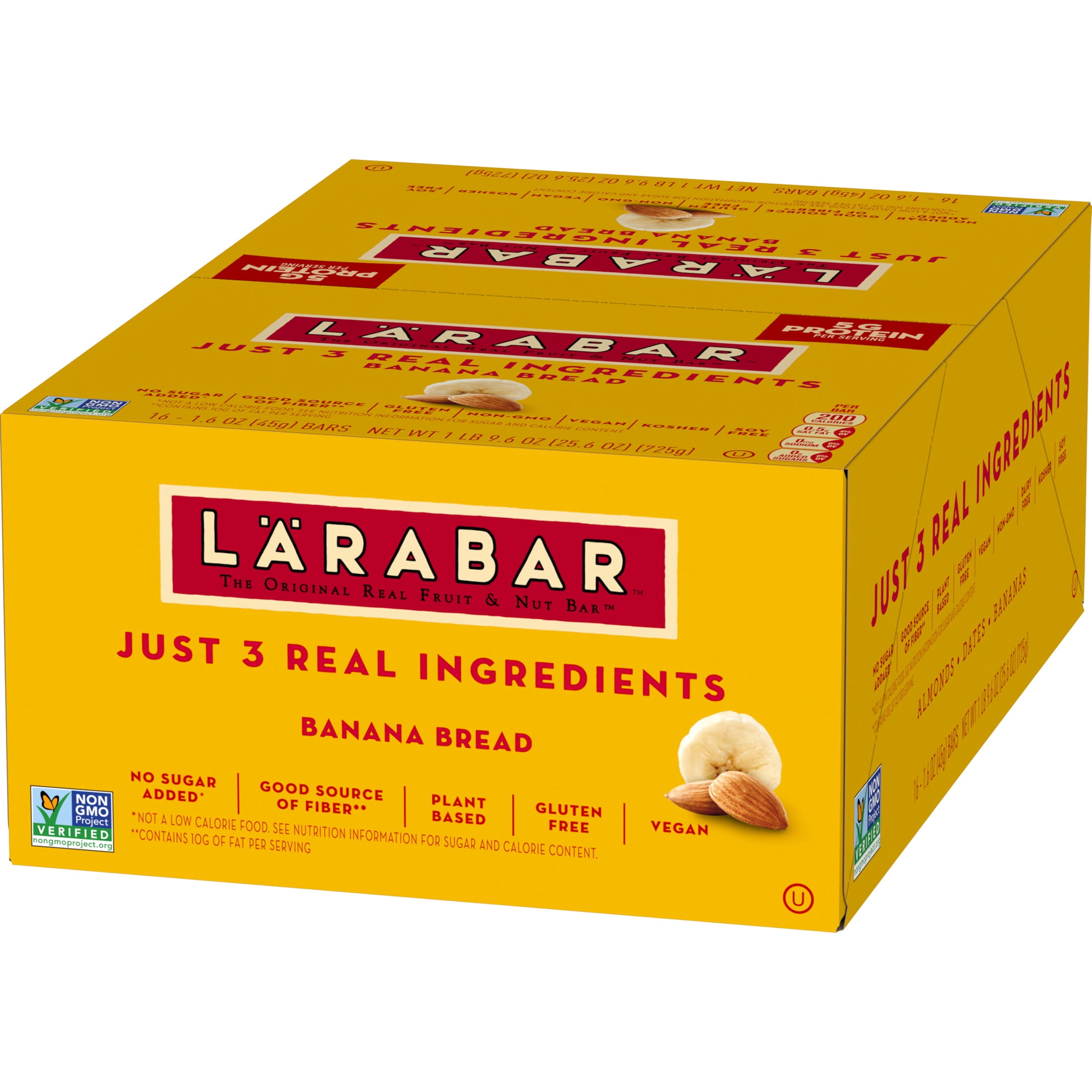 Larabar Banana Bread, Fruit and Nut Bars, 5g Protein, Gluten Free, Vegan, 25.6 oz, 16 Ct