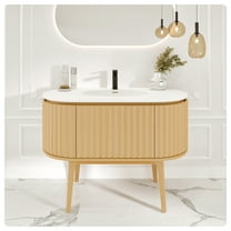 Eviva Haven 39"W x 22"D Oak Freestanding Bathroom Vanity with White Solid Surface Integrated Sink Top