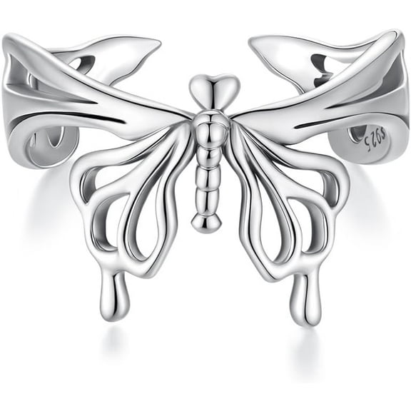 Elegant Butterfly 925 Sterling Silver Wedding Statement Ring for Women Expandable Adjustable Open Wrap Finger Rings Comfort Fit Delicate Birthday Engagement Anniversary Jewelry Gift