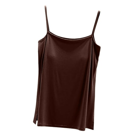 safuny Clearance Summer Women s Trendy Padded Basic Camisole with Bulit In Bra Floral Printed Cami Top Sleeveless Vest V Neck Top Yoga Sports Leisure Comfy Fit Clothing Fashion Coffee M