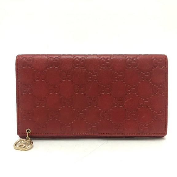Pre-Owned GUCCI 212109 GG Shima Line Wallet Flap Long Leather Women's Red (Fair)