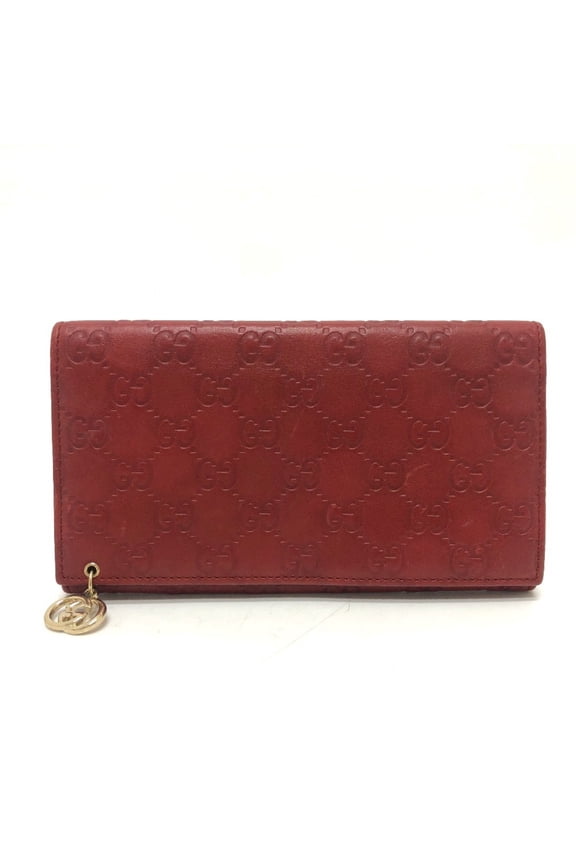 Pre-Owned GUCCI 212109 GG Shima Line Wallet Flap Long Leather Women's Red (Fair)