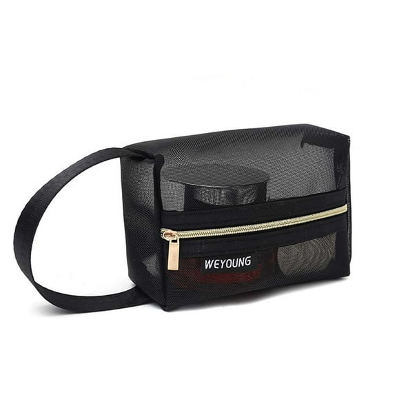 Portable Black Bath Storage Wash Pouch Travel Wrist Makeup Case Makeup Bag Toiletry storage Case Mesh Cosmetic Bags Cosmetic Organizer SMALL