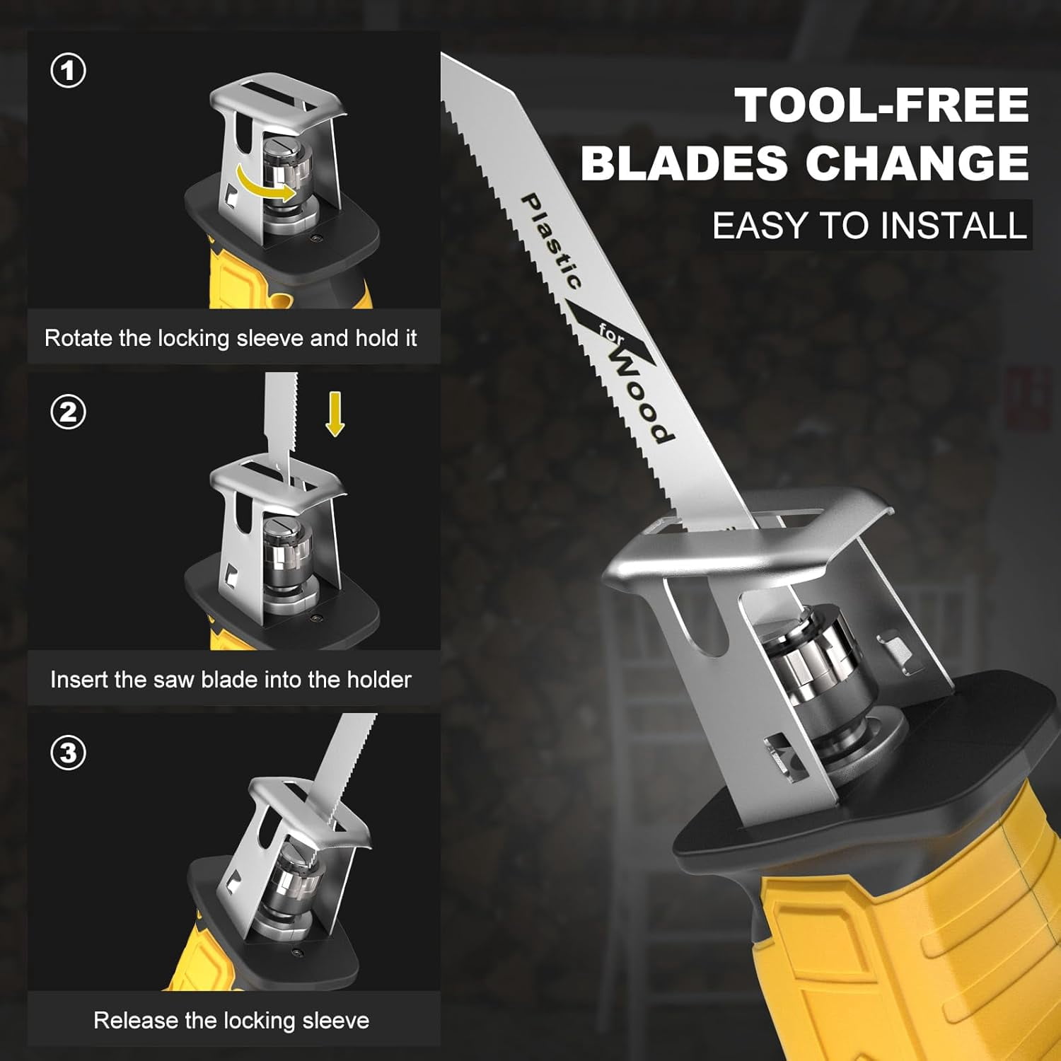 Cordless Reciprocating Saw for 20V Battery, 150W Power Brush Reciprocating Saws, 0-3500 SPM Variable Speed, 4 Saw Blades Kit Cutting Tool for Wood Metal PVC (Battery Not Included)