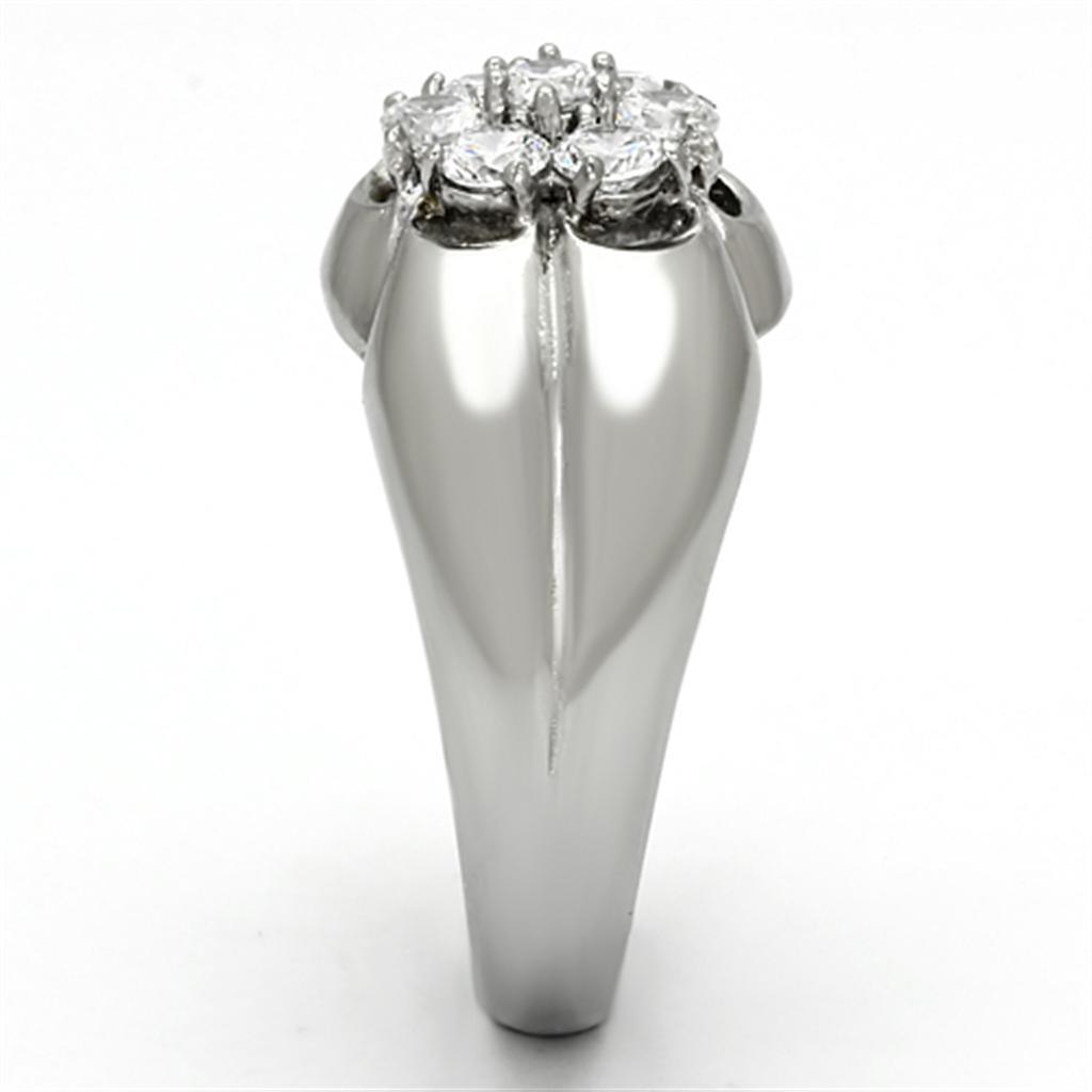 Mens Ring Diamond Flower Stainless Steel Ring with AAA Grade CZ in Clear