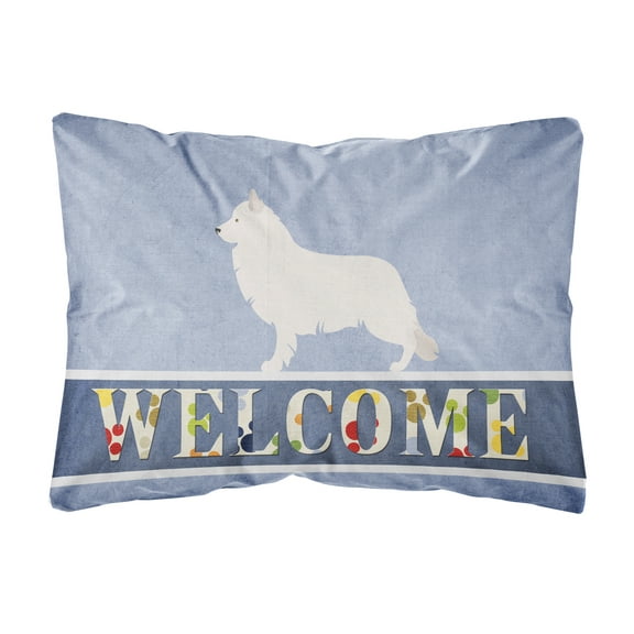 Carolines Treasures BB8292PW1216 Berger Blanc Suisse Welcome Canvas Fabric Decorative Pillow, Blue, 12H x16W, multicolor