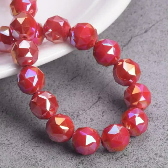 U8MO 10pcs Triangular Facets Colorful Round 10mm Faceted Crystal Glass Loose Beads-Opaque Red