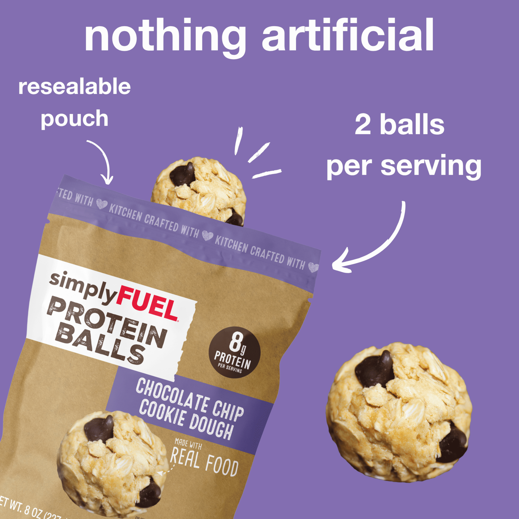 (6 pack) simplyFUEL Protein Balls, Chocolate Chip Cookie Dough, 8 oz