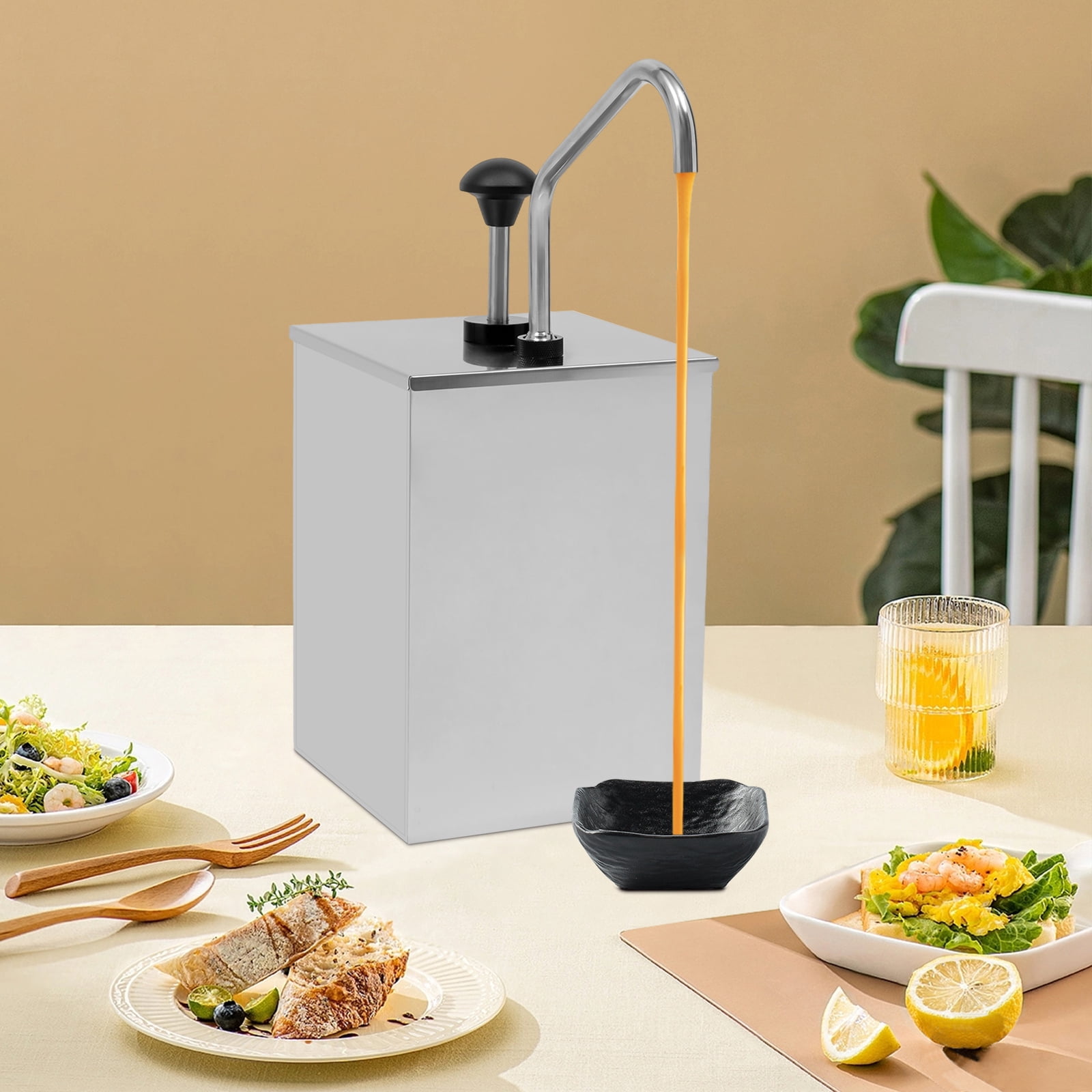 Peakora 304 Stainless Steel Sauce Dispenser Pump Commercial 4.2qt Squeeze Condiment Pump Station Large Capacity 1 Head Soy Syrup Salad Jam Dressing Seasoning Ketchup Dispenser Pump