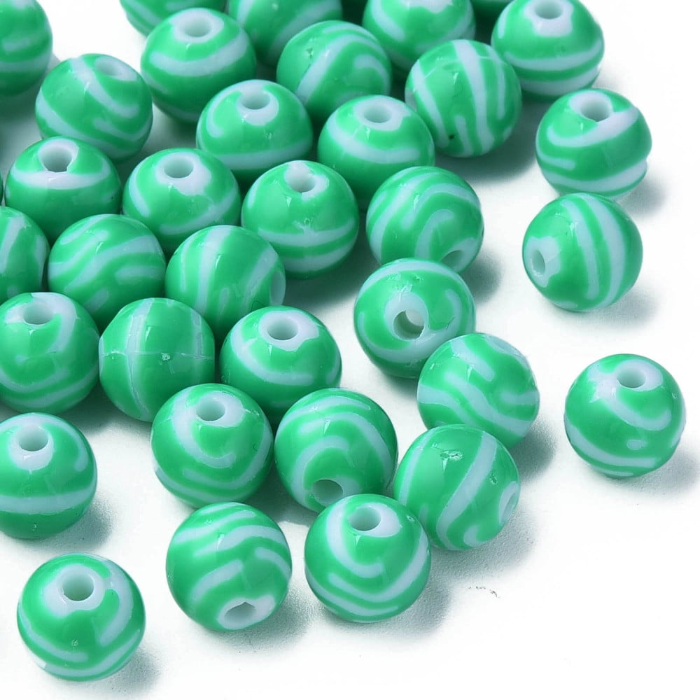Opaque Striped Acrylic Beads Round Green 10mm Hole: 2mm about 940pcs/500g.