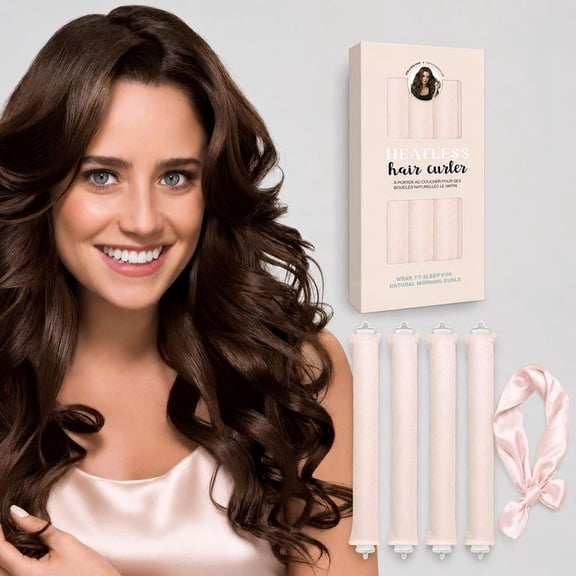 CUKIXA Heatless Hair Curler Overnight Curls - 4 Pcs No Heat Curling Rods with Satin Scarf, Damage-Free Hair Rollers for Soft, Bouncy, Long-Lasting Curls