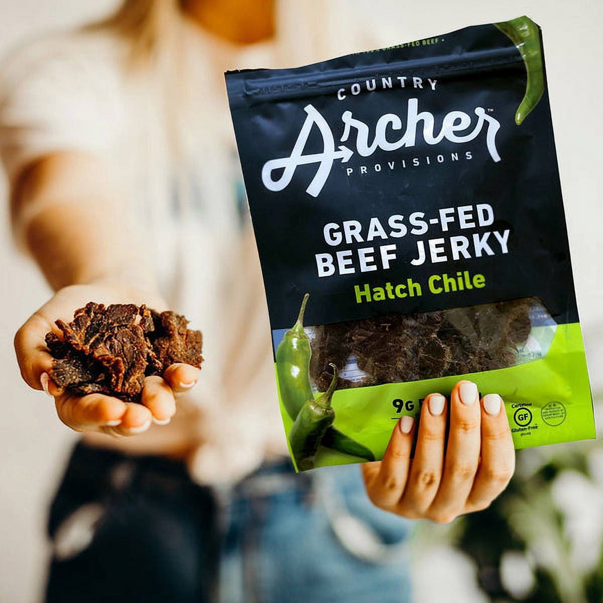 Country Archer Jerky Beef Hatch Chile 2.5 Ounces Pack Of 12