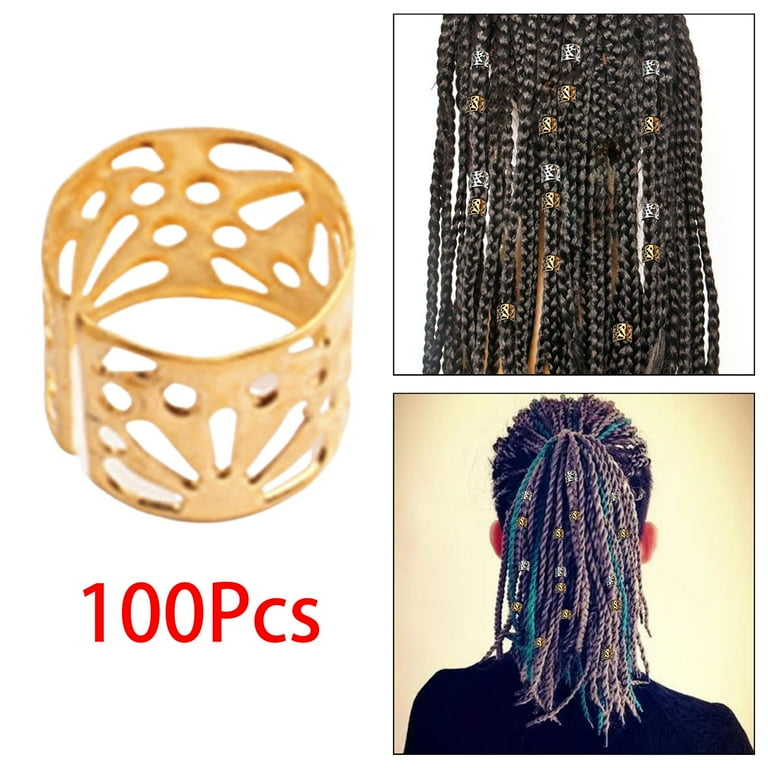 100x Dreadlocks Beads Metal Clips Cuffs Rings Hollow Pattern