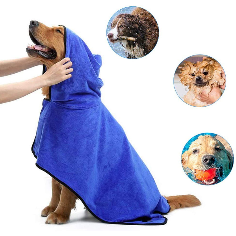 Dog Bathrobe Quick Drying Dog Drying Coat Absorbent Bath Robe Towel for Cats Dogs Puppy Soft Dog Dressing Gown Adjustable Strap Pet Towel for Bath & Beach Trips M