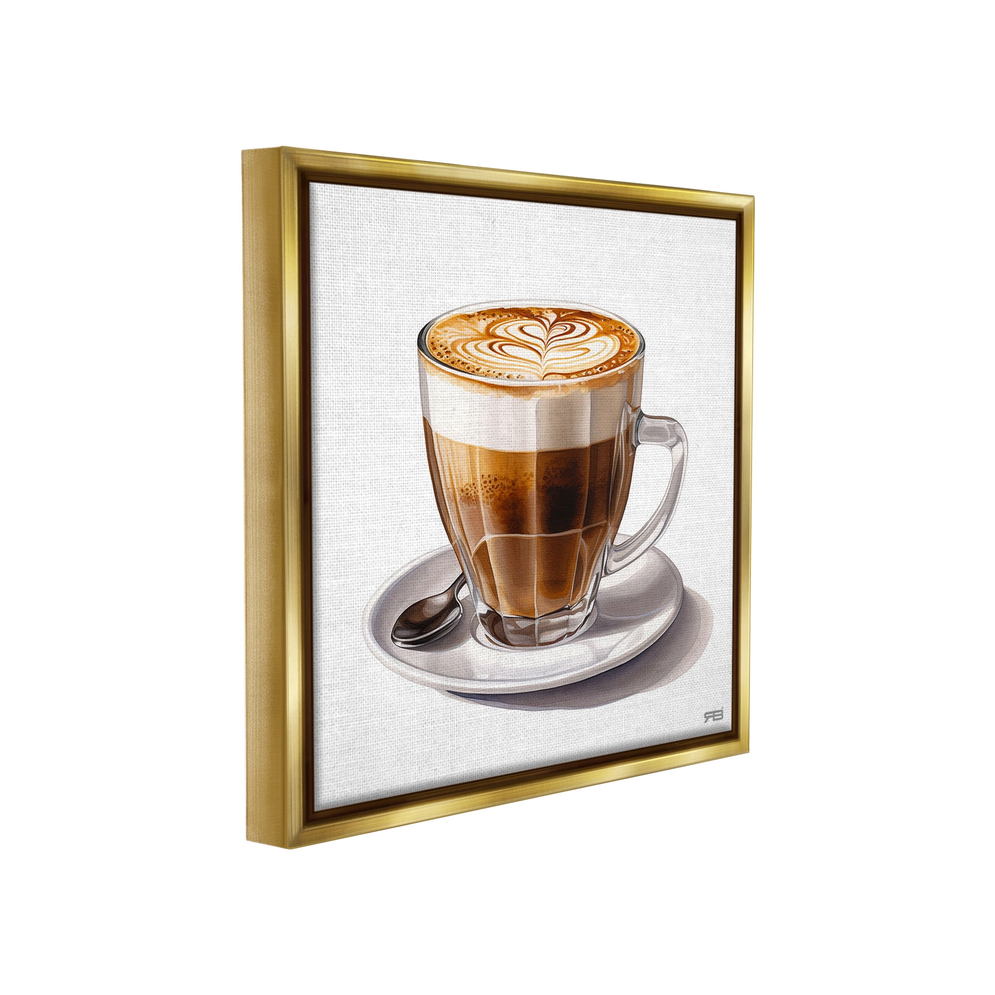 Stupell Industries Latte with Milk Pattern Food & Beverage Painting Gold Floater Framed Canvas Art Print Wall Art, 18 x 18