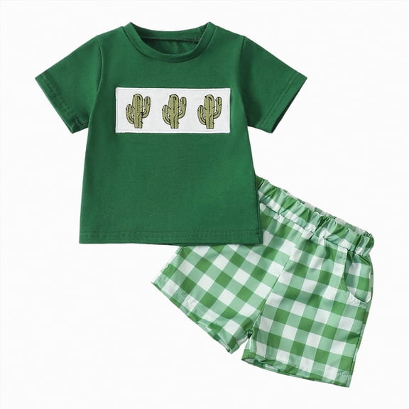 Hessimy Toddler Boy Summer Clothes Short Sleeve T Shirt Top Casual Shorts Set Cute Infant Shorts Set(Green,6-12 Months)