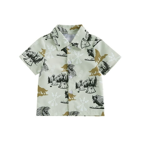 

Musuos Western Baby Gentleman Shirt Romper Tops Cow Print Button Up Lapel Bodysuit