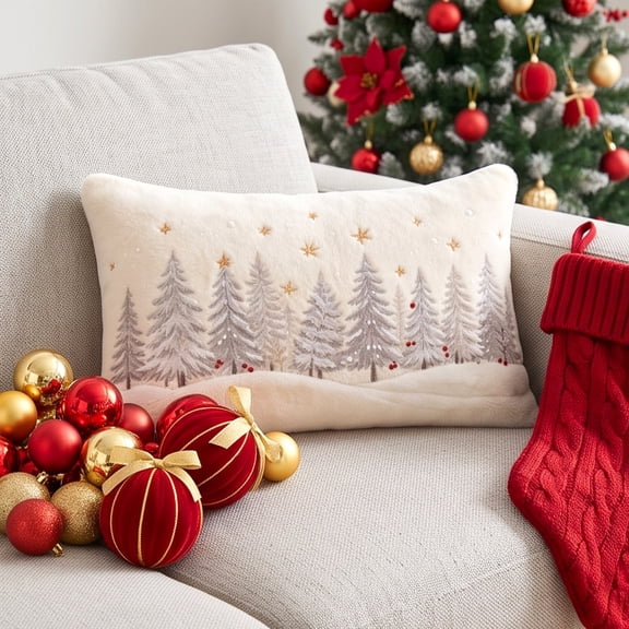 Christmas Tree Pillow Cover 12 x 20 Inch, Xmas Decorations, Soft Plush Faux Fur Holiday Winter Decorative Throw Pillows for Sofa Bedroom Bed Home Décor(A)