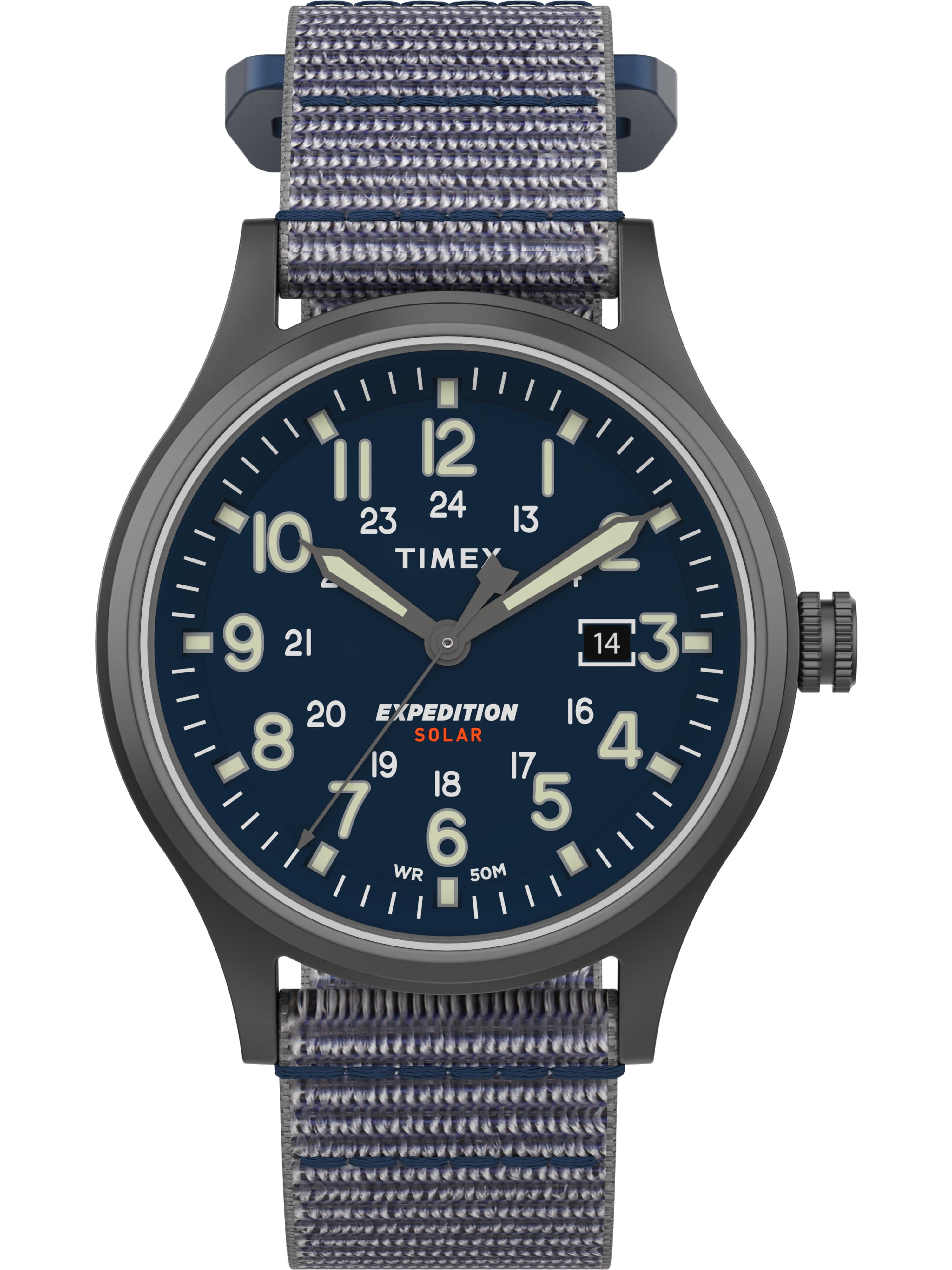 Timex - Timex Men's Expedition Scout Solar 40mm Blue/Gunmetal Watch, Fabric Fast Wrap Strap