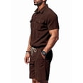 thumbnail image 2 of Men's Short Sleeve Sets Shirts Set 2 Piece Shirt Outfit Brown XXL, 2 of 7