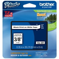 Brother Genuine P-touch TZES221 1/4" Black Print on White Extra Strength Laminated Label Tape