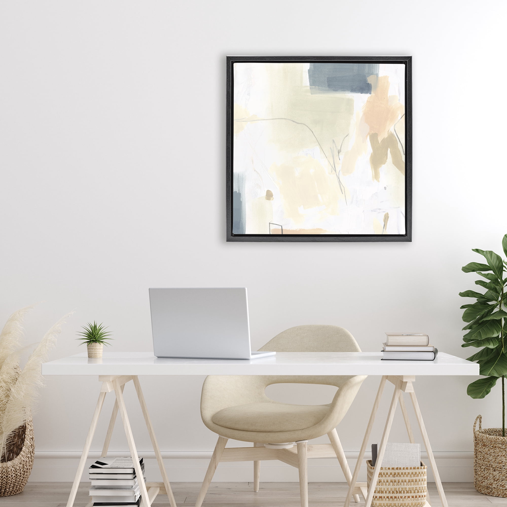 Stupell Industries Plaster Line Abstract Black Framed Floater Canvas Wall Art, design by June Erica Vess