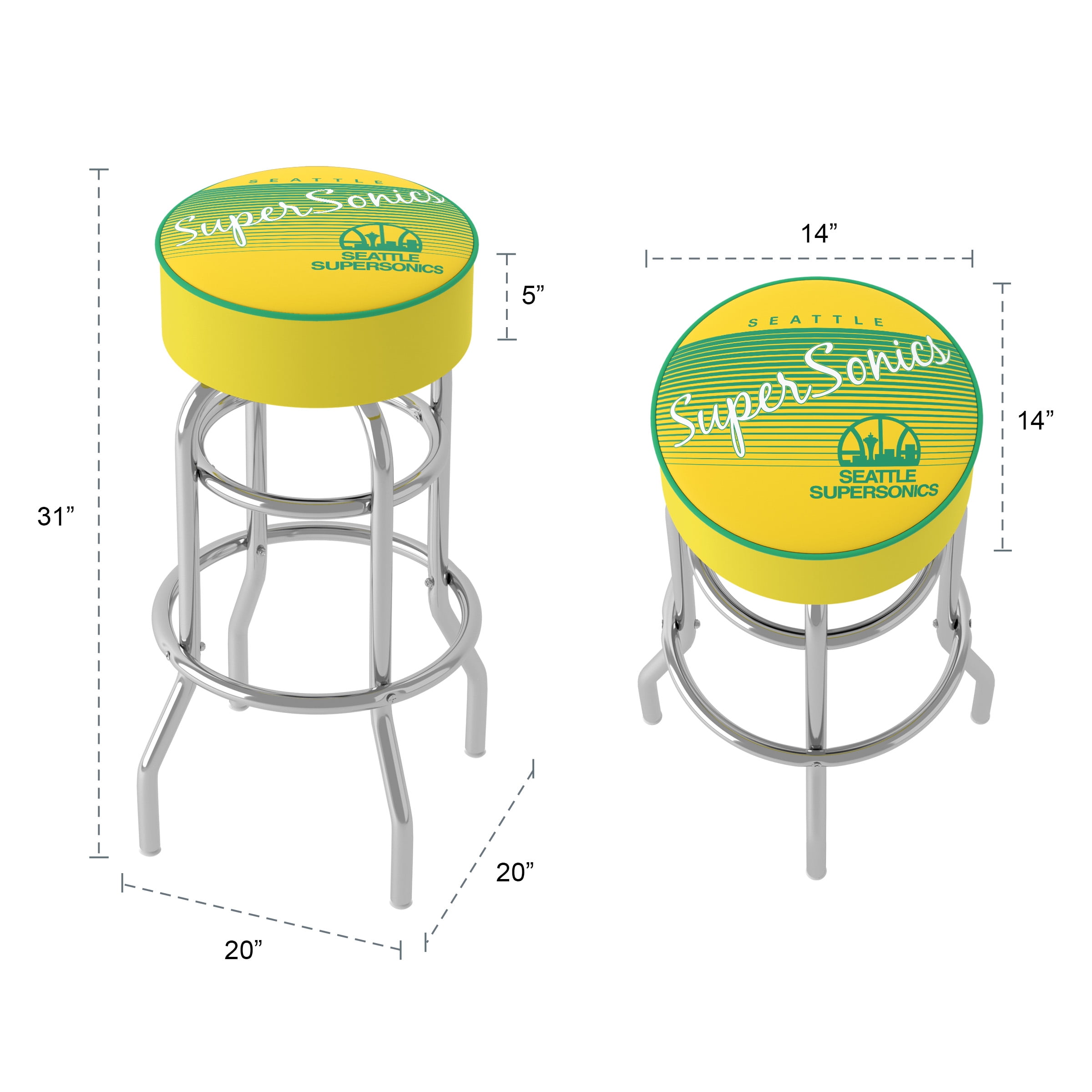 Trademark Gameroom Seattle Supersonics Hardwood Classics Bar Stool with Padded Seat