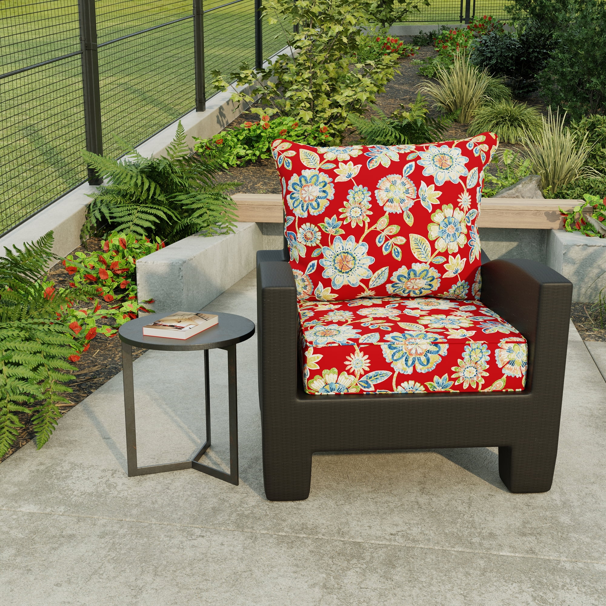 Jordan Manufacturing 46.5 x 24 Colsen Berry Red Floral Rectangular Outdoor Deep Seating Chair Seat and Back Cushion with Welt Walmart