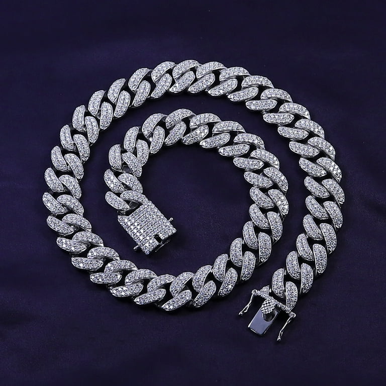 Two-Row Diamond Cuban Chain Link Bracelet