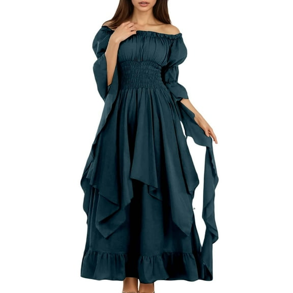 FEIFLY Gothic Dress O-Neck Women's Elegant Halloween Witch Gown Historical Performance Dresses Holiday Clothing