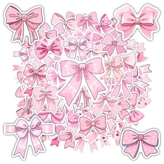35pcs Adorable Pink Bow Stickers Cute Decorative Stationery Stickers for Suitcase Guitars Luggage