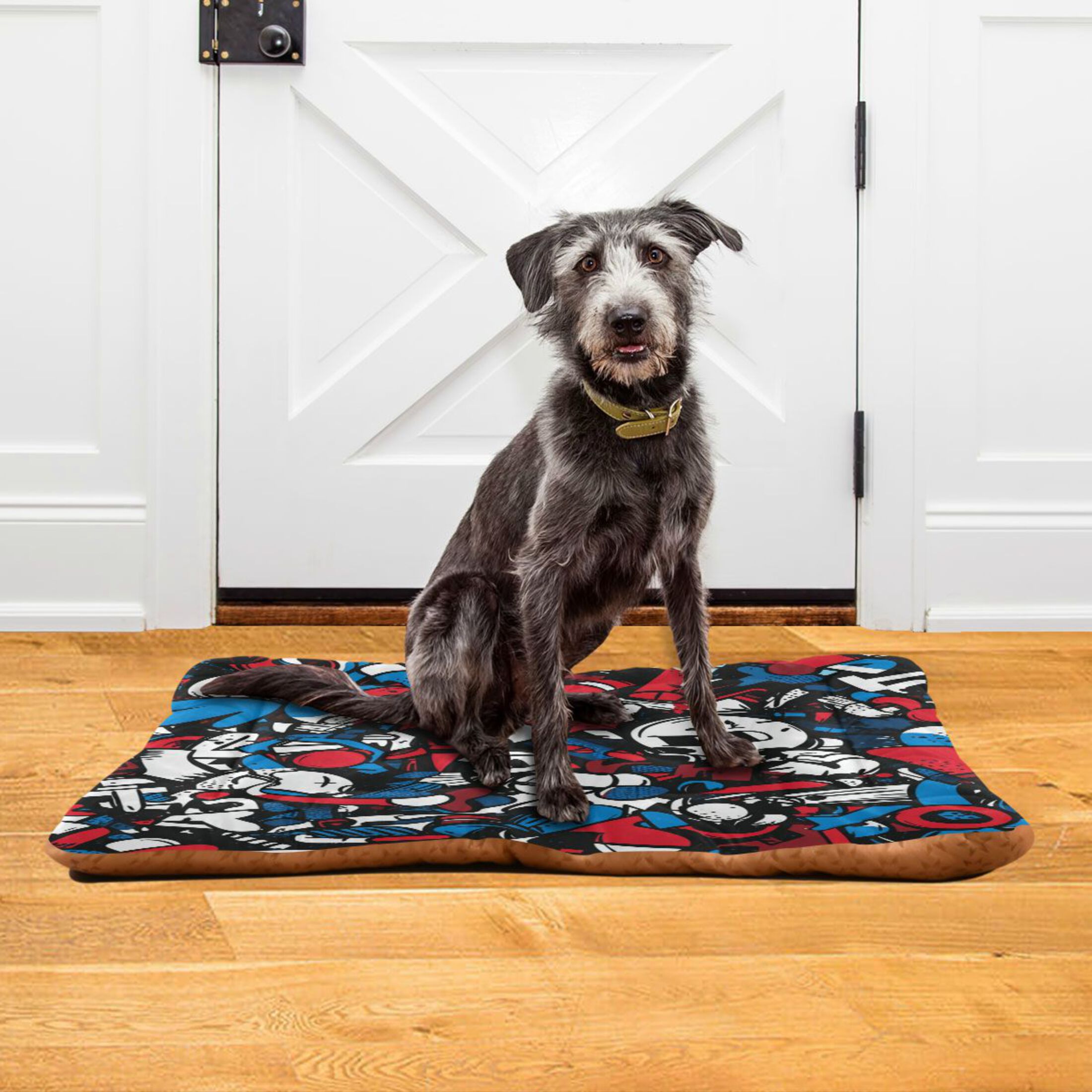 Qxltty Red Blue Graffiti Pattern Ped Pad Wear-resistant and Hard to Bite Through Sleeping Pad for Small Medium Large Dogs Winter Pet Bed 36×24in