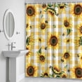 thumbnail image 5 of Sunflower Flower Shower Curtain for Bathroom Decor, Green Leaf Orange Plaid Farm Plant Spring Waterproof Fabric Shower Curtain, 72"x84" Set with 12 Hooks, 5 of 9