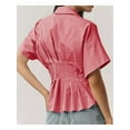thumbnail image 4 of Womens Striped Peplum Button Down Shirts Short Sleeve Pleated Tops Summer Business Casual Blouses Red Stripes XL, 4 of 7