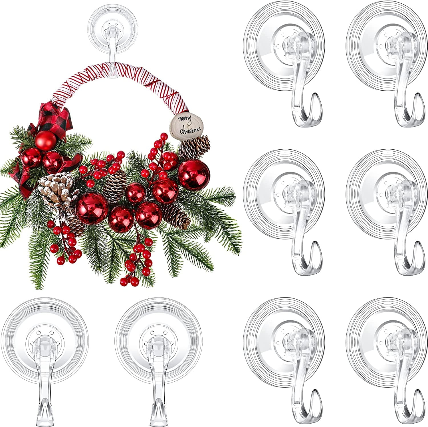 8 Packs Christmas Wreath Suction Cup Hooks Wreath Hanger Suction Cup