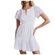 thumbnail image 1 of Vestido mini informal de color liso con cuello en V, línea A y plisado de encaje para mujer - Imitación lino, diseño hueco, cintura elástica, tallas S-XXL, perfecto para el verano, 1 of 8