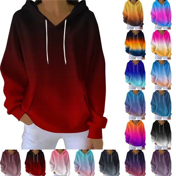 Womens Zip Up Hoodies Jackets Cropped Sweatshirts Women's Printing Blouses Long Sleeve Pockets Casual Fashion Hooded Sweatshirt Gift for Girls Red L