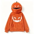 thumbnail image 3 of Dwelliawo Halloween Hoodies for Women Cute Pumpkin Mask Spooky Oversized Sweatshirt Fuzzy Sherpa Y2k Orange Hoodie with Pocket Multicolor 2xL, 3 of 4