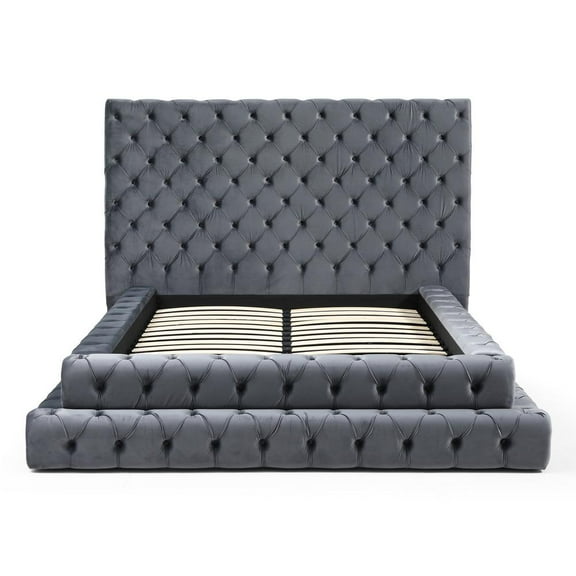Better Home Products Velvet King Bed with Deep Button Tufting in Gray