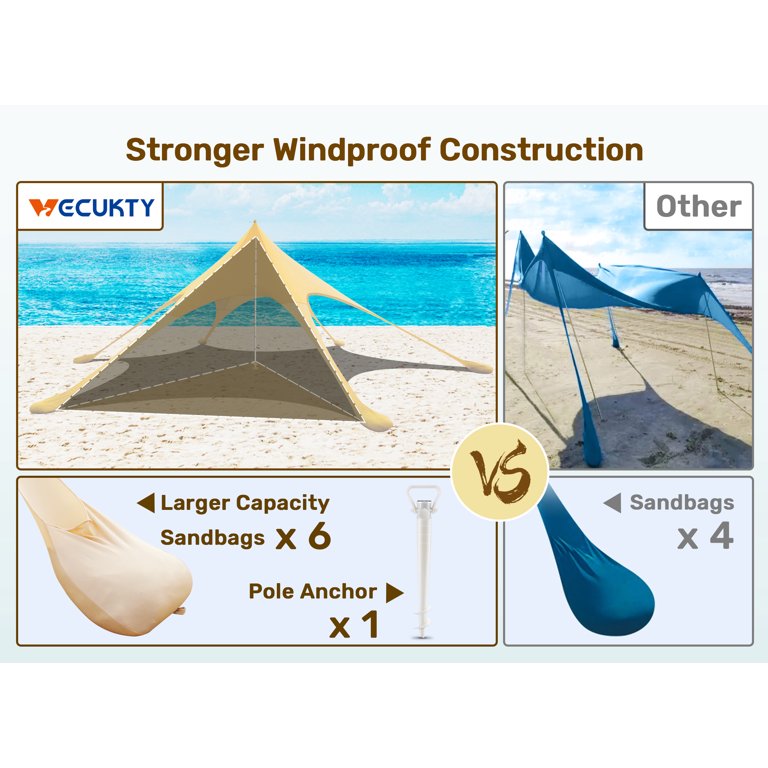 Beach Canopy Tent Sun Shelter, VECUKTY 10x10 Ft Camping Sun Shade for Beach  with UPF 50+ Protection,Turquoise 