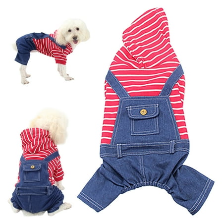 

PEONAVET Cat Dog Christmas Outfit Cat Costume Pet Clothes Classic Stripe Jeans Dog Four Legged Elastic One Piece Fat Dog Cloth